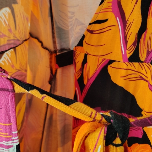 Old Navy Wrap Sundress Knee length Tropical Beach Orange Pink Vibrant sz L. - Picture 16 of 17